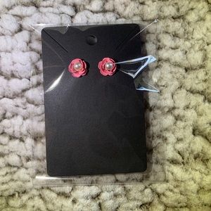 Pink Rose Earrings with a Pearl Center